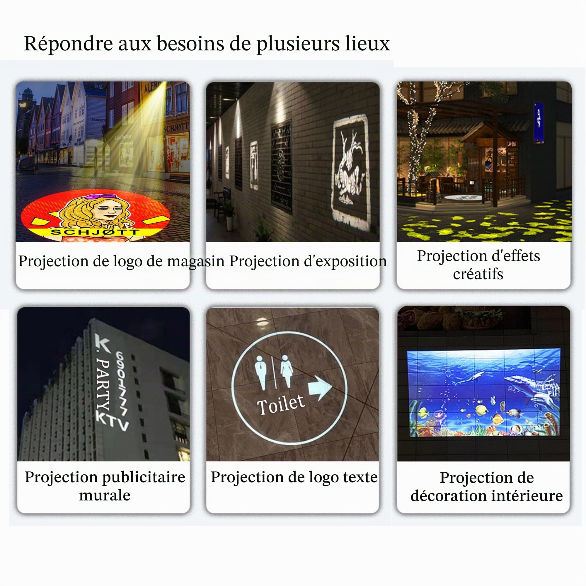 Custom (Perso.) 20/60/110W Logo Projecteur pour magasin, publicité d'entreprise ou mur extérieur étanche HD LED décoration de chambre d'enfants adultes (noir)