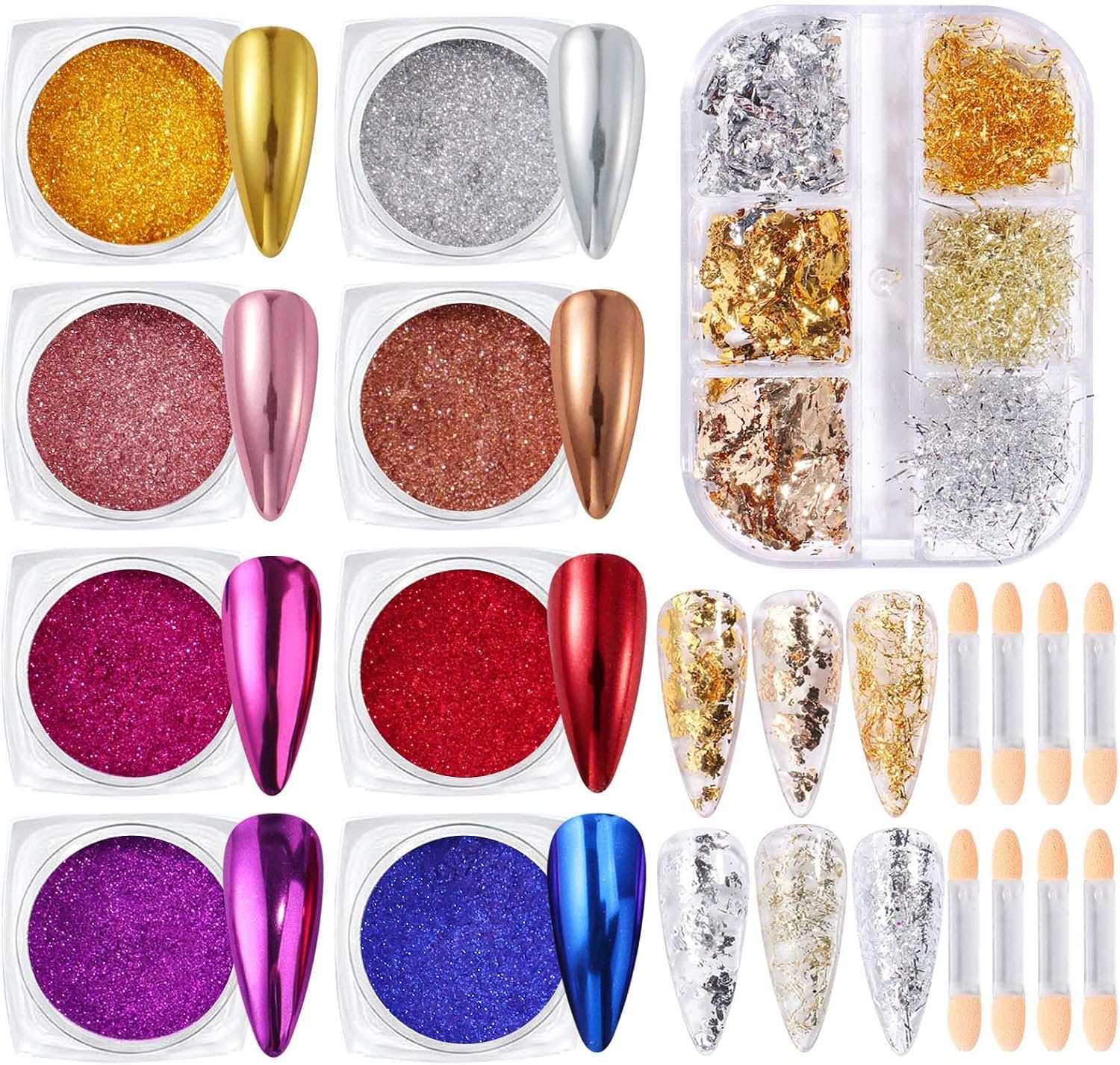 Metallic Chrome Mirror Nail Art Powder Set, Gold Silver Nail Foils Gorgeous Nail Glitter Aluminum Sequins Holographic Glitter Powder Pigment for Manicure