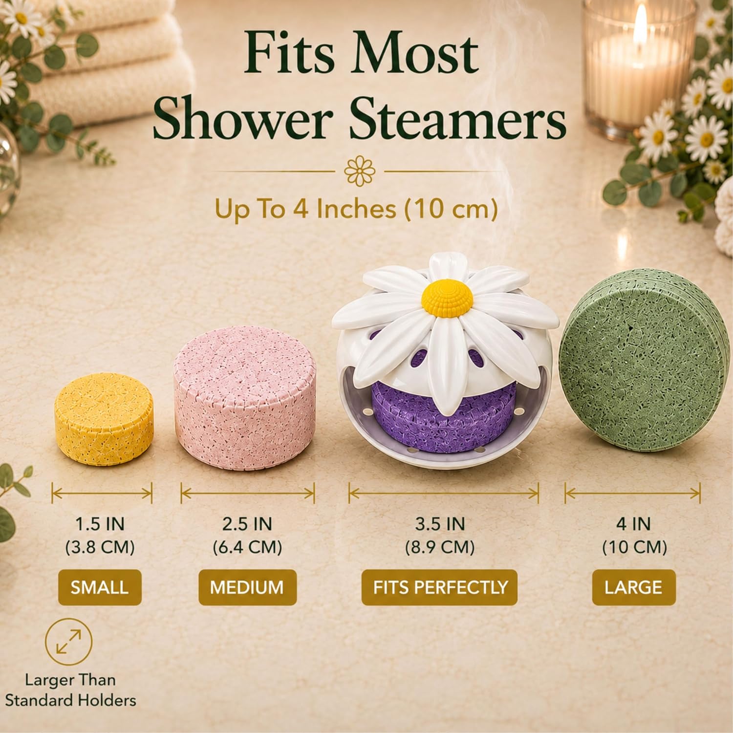 Shower Steamer Holder with Suction Cup– Rotating Daisy Aroma Control, Shower Steamers Tray-Shower Diffuser Aromatherapy Containers Fits Up to 4 inches, steam shower accessories & Gift for Women