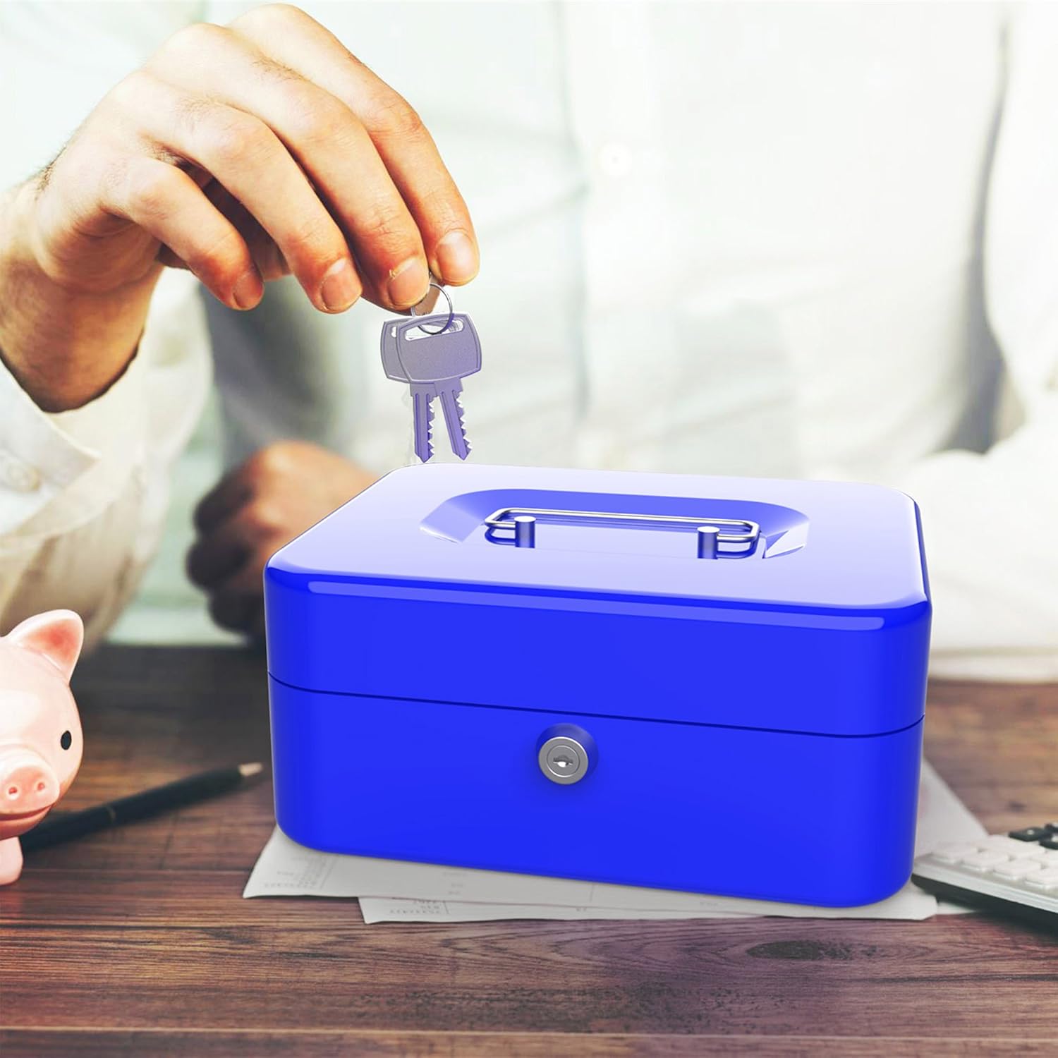 Stalwart 75-6580BLU Hawk 8-Inch Key Lock Blue Cash Box with Coin Tray : Everything Else