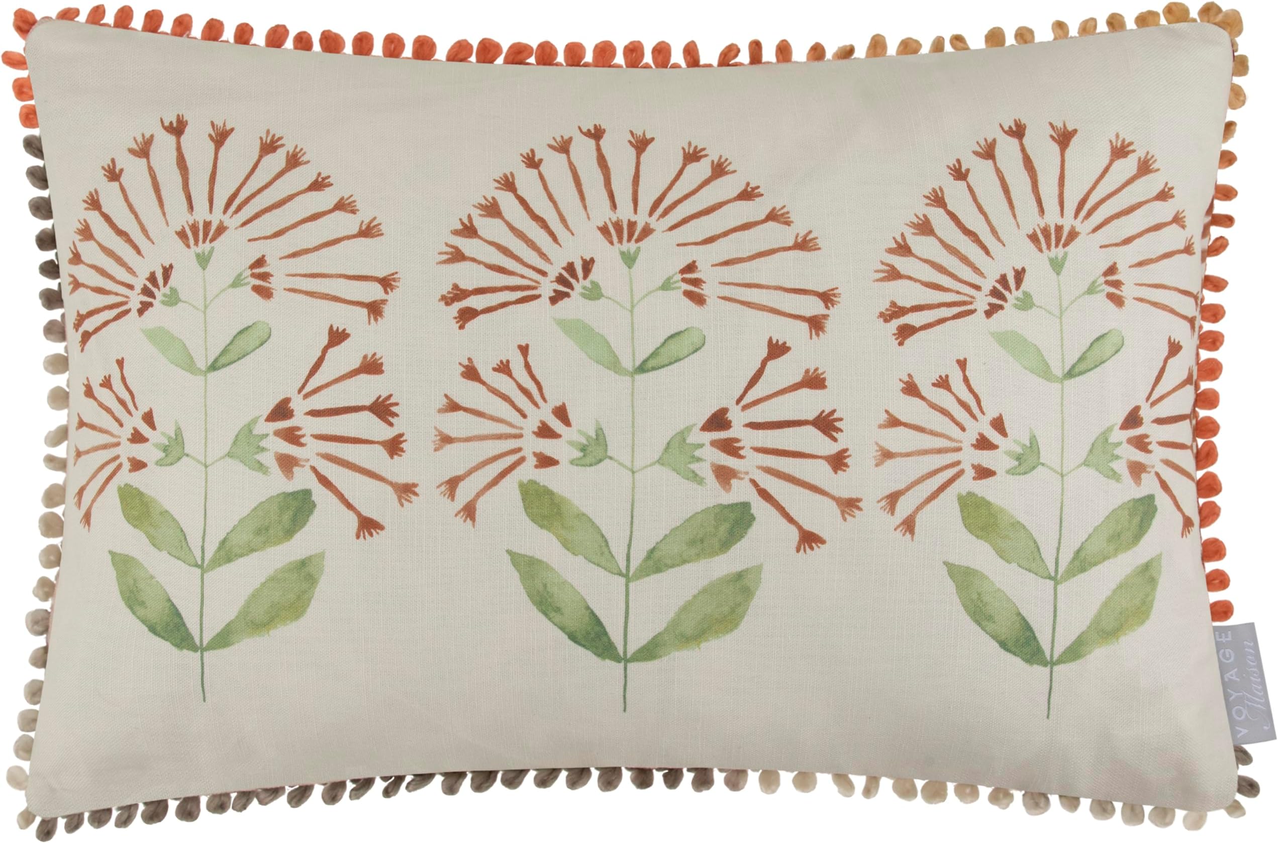 Voyage Maison Neri Feather Filled Cushion – Geometric Floral Boho Country Cotton Blend (Terracotta - 40x60cm)