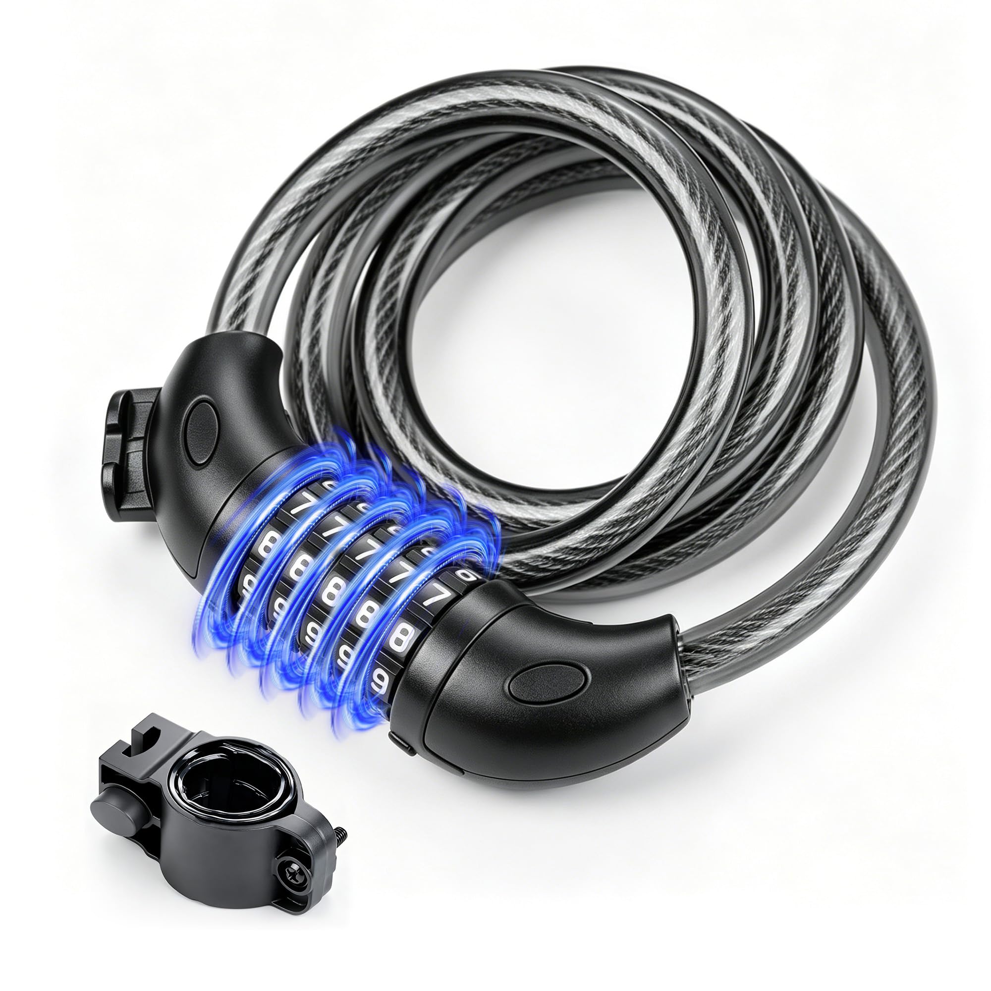 GRIFEMA GAK1203-12 Candado de Bicicleta Antirrobo, Seguridad Candado de Cable con Combinación de 5 Dígitos para Bicicletas, Motos, Scooters, 120cm, Negro