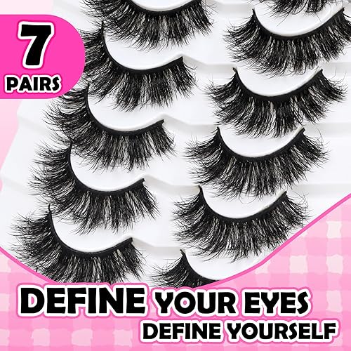 Miniatura 5 de Veleasha Pestañas postizas 3D, esponjosas y completas, de visón sintético, ligeras, hechas a mano, reutilizables, paquete de 7 pares de pestañas