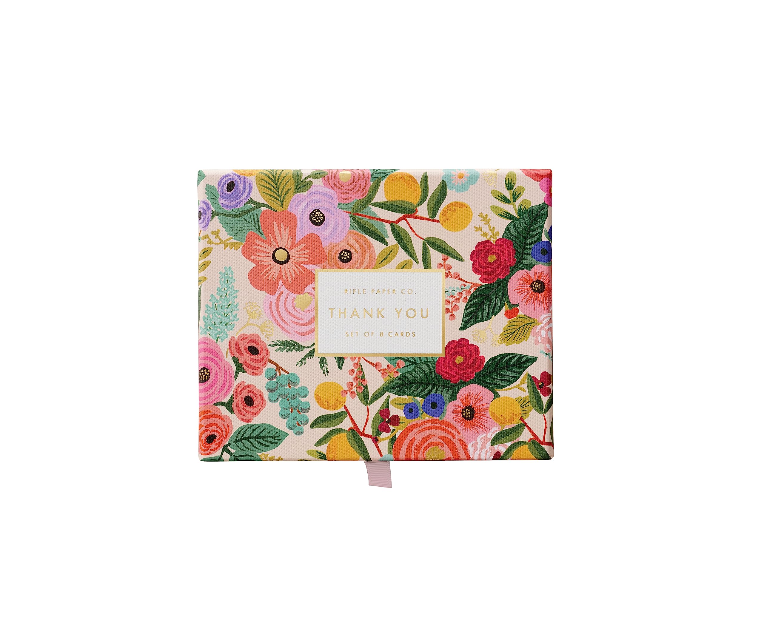RIFLE PAPER CO. Garden Party Thank You Keepsake Card Boxed Set of 8, 4.25" L x 5.5" W Blank Interior Lets Your Thoughtful Handwritten Note Take Center