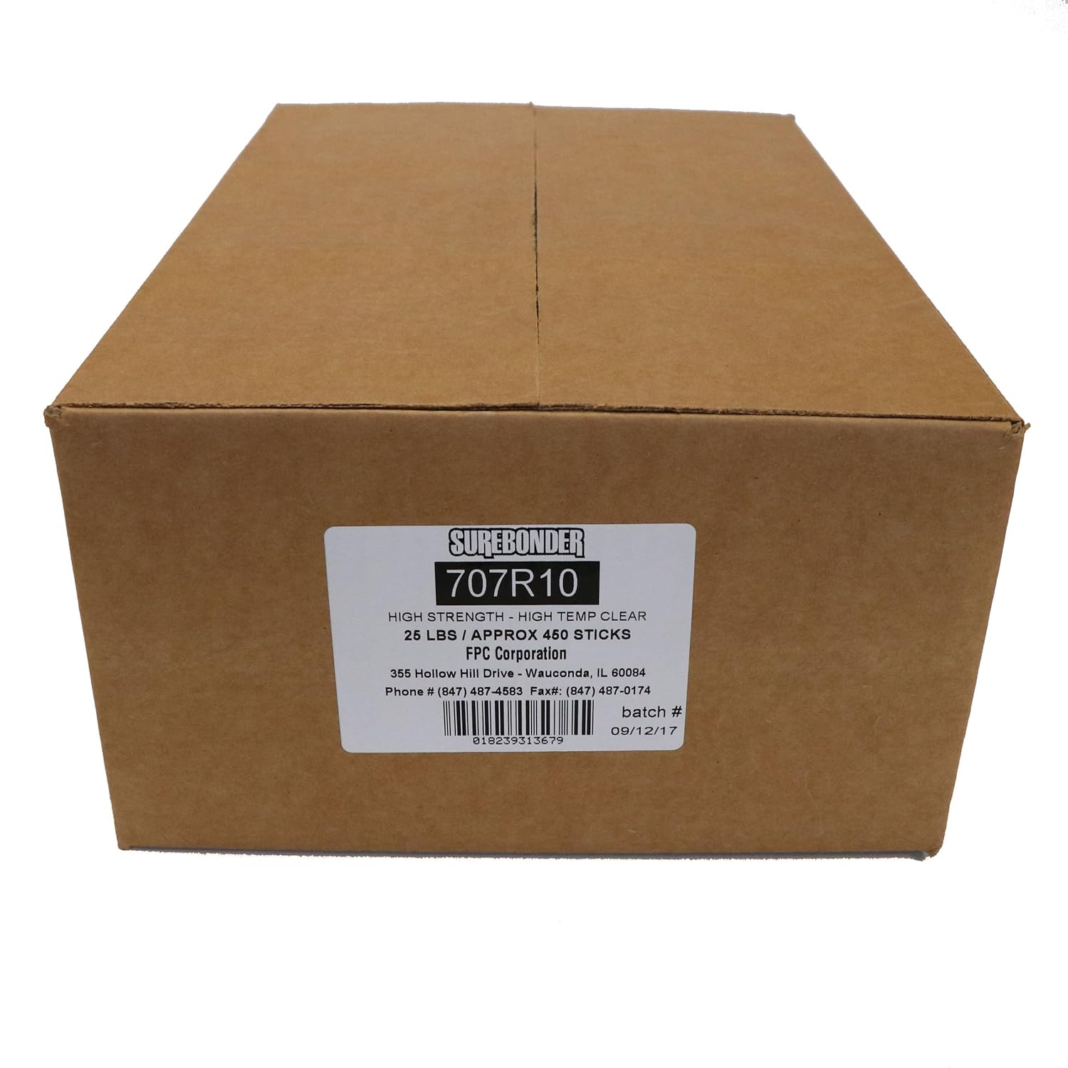 Surebonder 707R10 10" High Strength Clear Hot Glue Stick - 25 lb Box