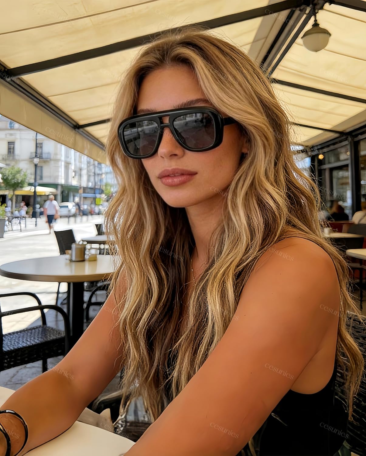 Trendy Oversized Aviator Sunglasses for Women Men Retro Thick Square Frame Sun Glasses UV400 Protection CS014 - Image 2