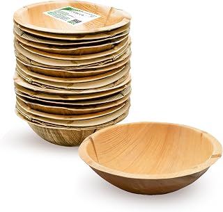 ECODECO Palm Leaf Serving Bowls - 25 pcs 8.5 Inch Large 40 Oz Natural Deep Plates - Disposable Like Bamboo Party Plates