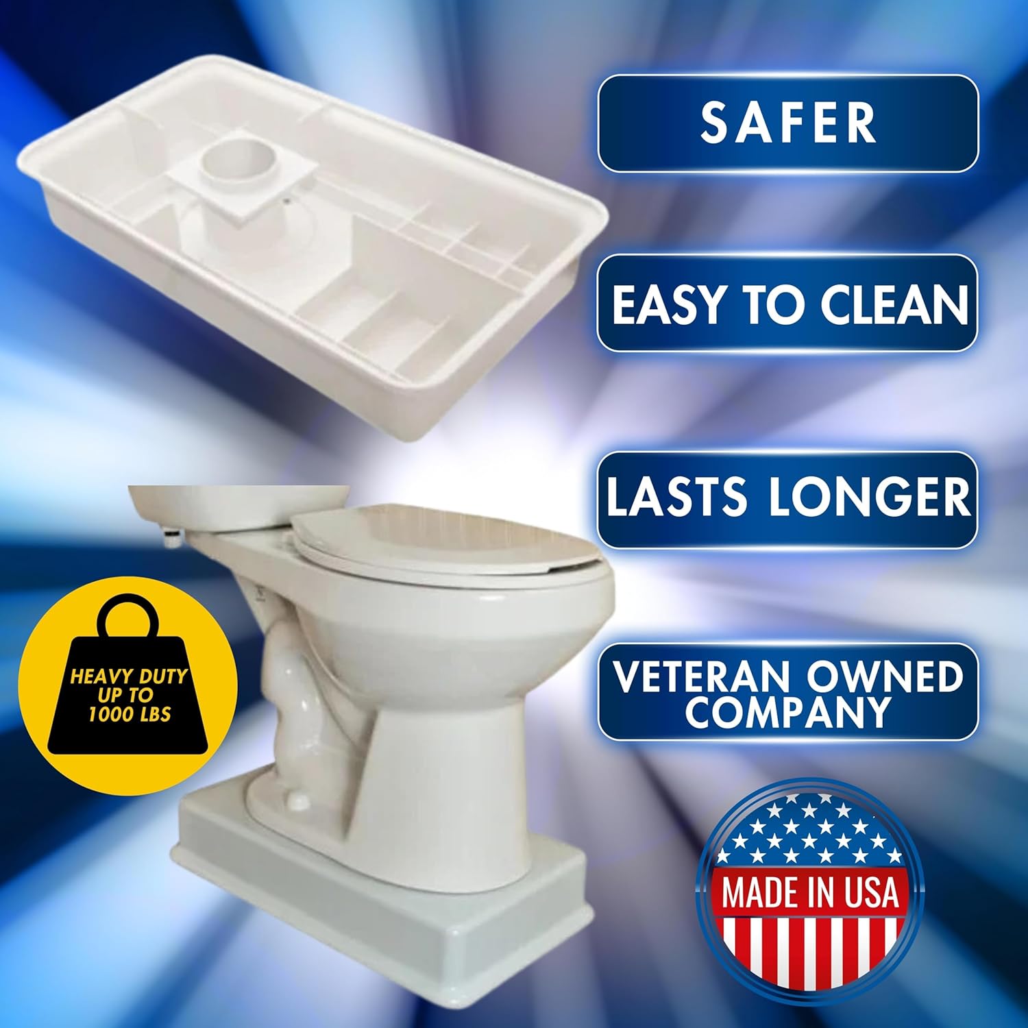 Medway Toilet Riser 4-Inch Lift Standard Kit - Stable, Supportive, and Easy to Clean Bathroom Toilet Seat Lift Aid, Seniors and Handicap Toilet Seat Riser (Supports up to 1,000 lbs) - Made in The USA