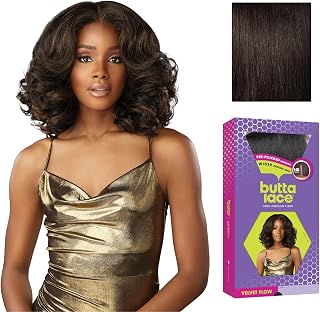 Sensationnel Butta Lace Wigs - Velvet Flow Unit Extra Wide 5 Inch Deep Parting Synthetic Preplucked Hairline Glueless Lacefront (2 DARKBROWN)
