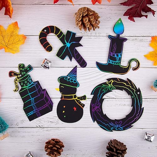 Miniatura 4 de 48 piezas de papel para rascar, papel de rascar arcoíris de Navidad con 24 lápices de madera y 48 cintas, papel de rascar de color para