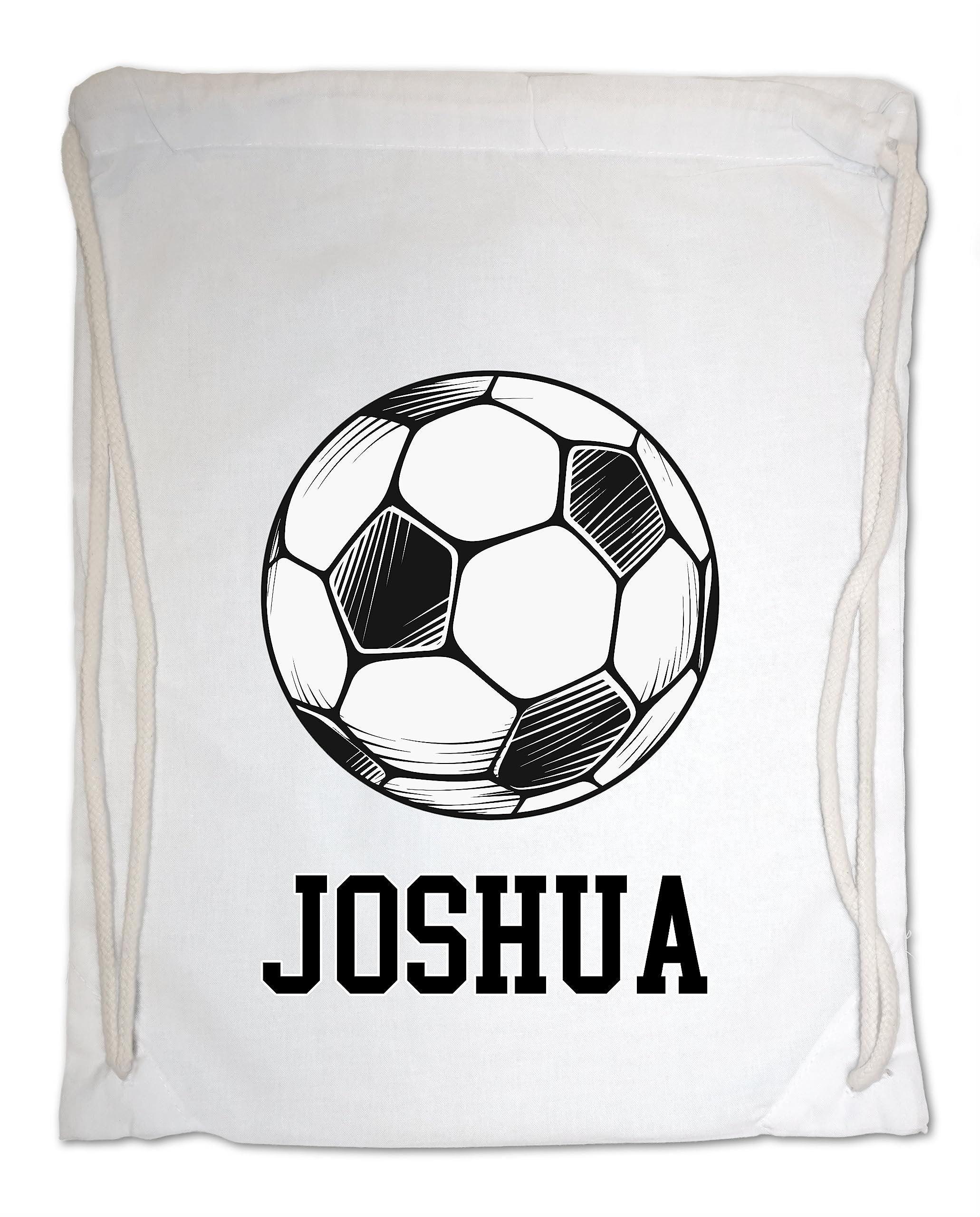 Kids Gym Bag. Personalised Any Name Football, Swimming, PE, School, Travel, Drawstring Bag (White)