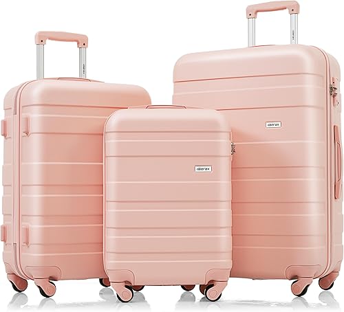 Merax 3 piezas expandible Abs Hardshell Equipaje Sets Spinner Wheel Maleta TSA Lock Suit Case, Rosa (All Pink), 202428 pulg., Juego de equipaje de 3
