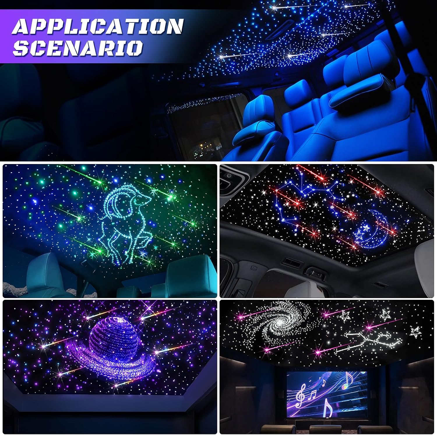 Mini Split Car Starlight Headliner Kit with Shooting Stars Lights, 4 Colors 10W Meteor Fiber Optic 1000pcs*0.02in*9.8ft+240 RGBW Star Ceiling Lights, Star Lights for Car Home Theaters Roof Décor