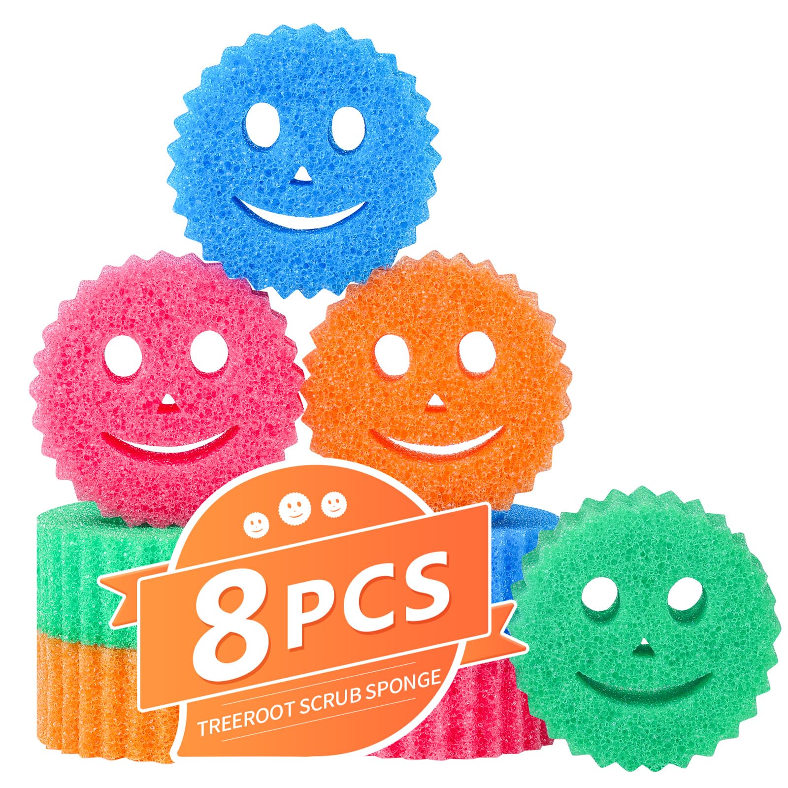 8 Colorful Smile Scrub Sponges, Temperature Controlled Sponges Kitchen, Bulk Dish Sponge for Cleaning, Multi Functional Cleaning Sponge for Kitchen, Bathroom, Floor-picture-31