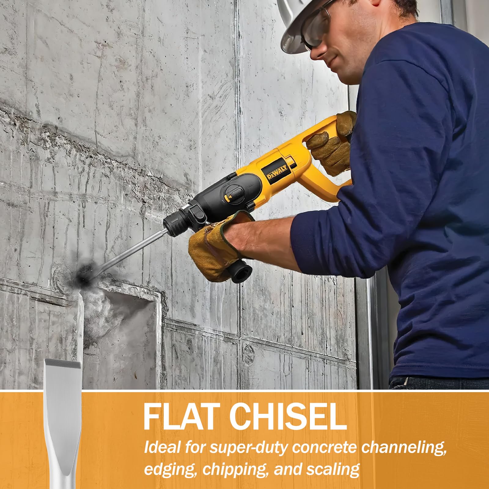 Cincel SDS Plus Juego de 6, Brocas SDS, Brocas Hormigon, 14x150mm&14*250mm Puntero, 20x150mm&20x250mm Cincel Plano, 40x250mm Cincels para Concreto, Mampostería,Taladros Ligeros y Martillos de Impacto