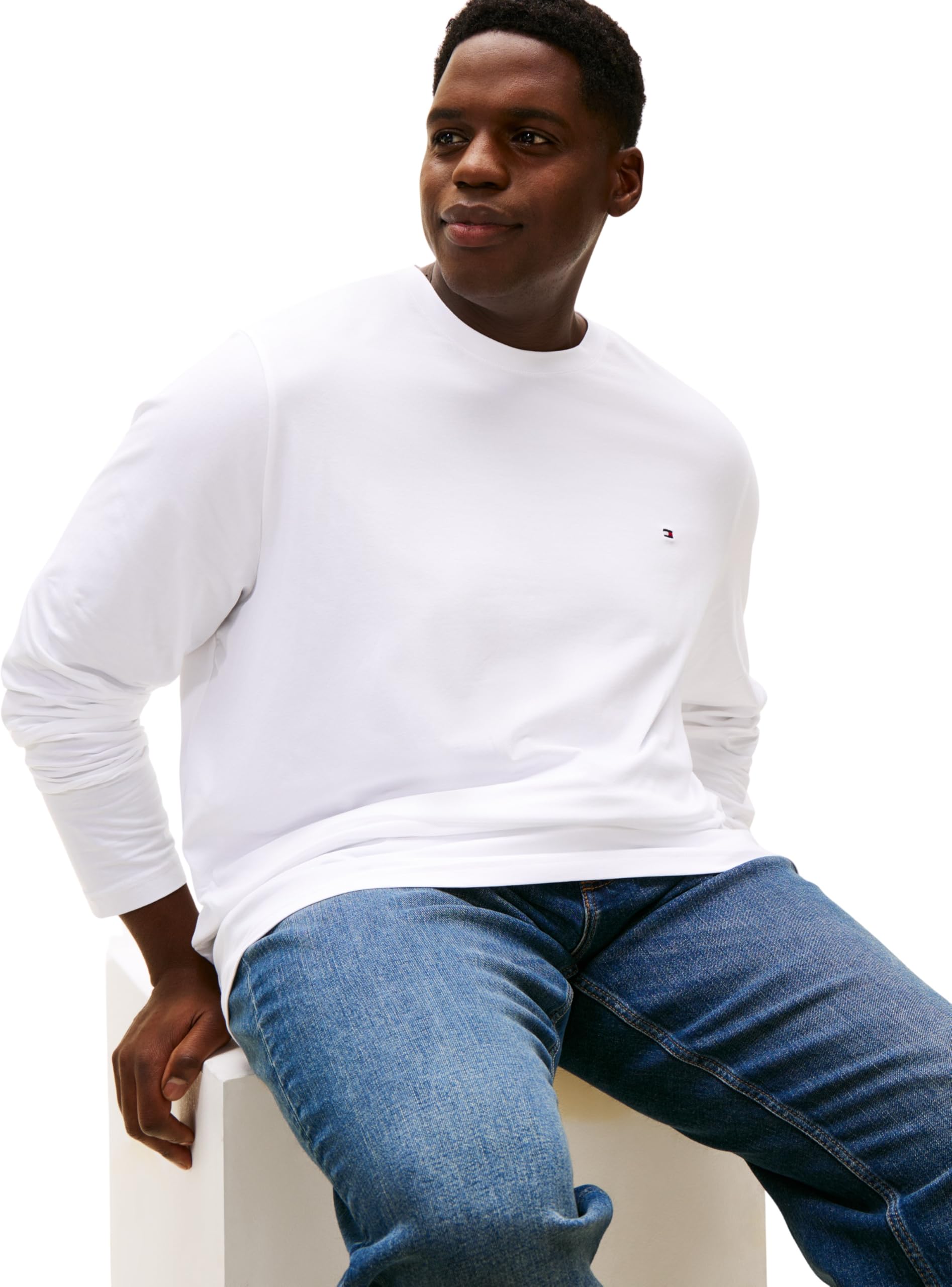 Tommy Hilfiger T-Shirt Manches Longues Homme Stretch Slim Fit avec Col Ras-du-Cou