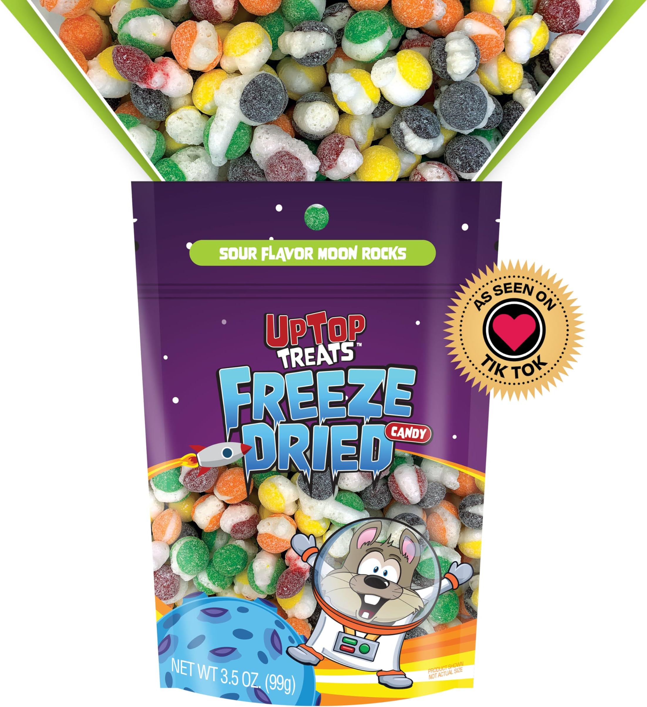 Sour Moon Rocks - UpTop Treats Freeze Dried Candy, Crunchy Candy for ASMR, Strawberry, Lemon, Lime, Orange, & Grape, Snacks for Kids & Adults, Made in the USA, Small Bag for On The Go, 3.5 oz
