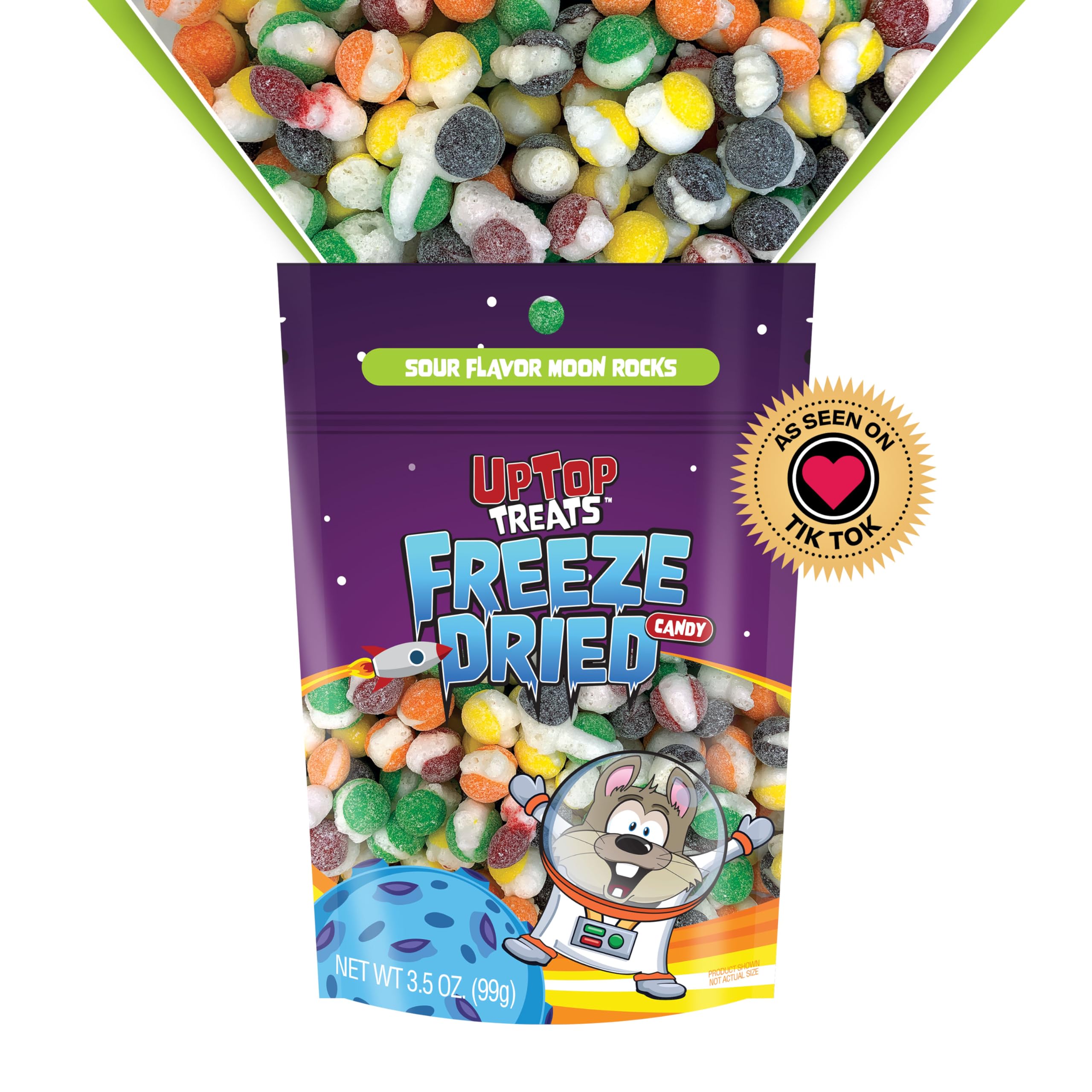 Sour Moon Rocks - UpTop Treats Freeze Dried Candy, Crunchy Candy for ASMR, Strawberry, Lemon, Lime, Orange, & Grape, Snacks for Kids & Adults, Made in the USA, Small Bag for On The Go, 3.5 oz