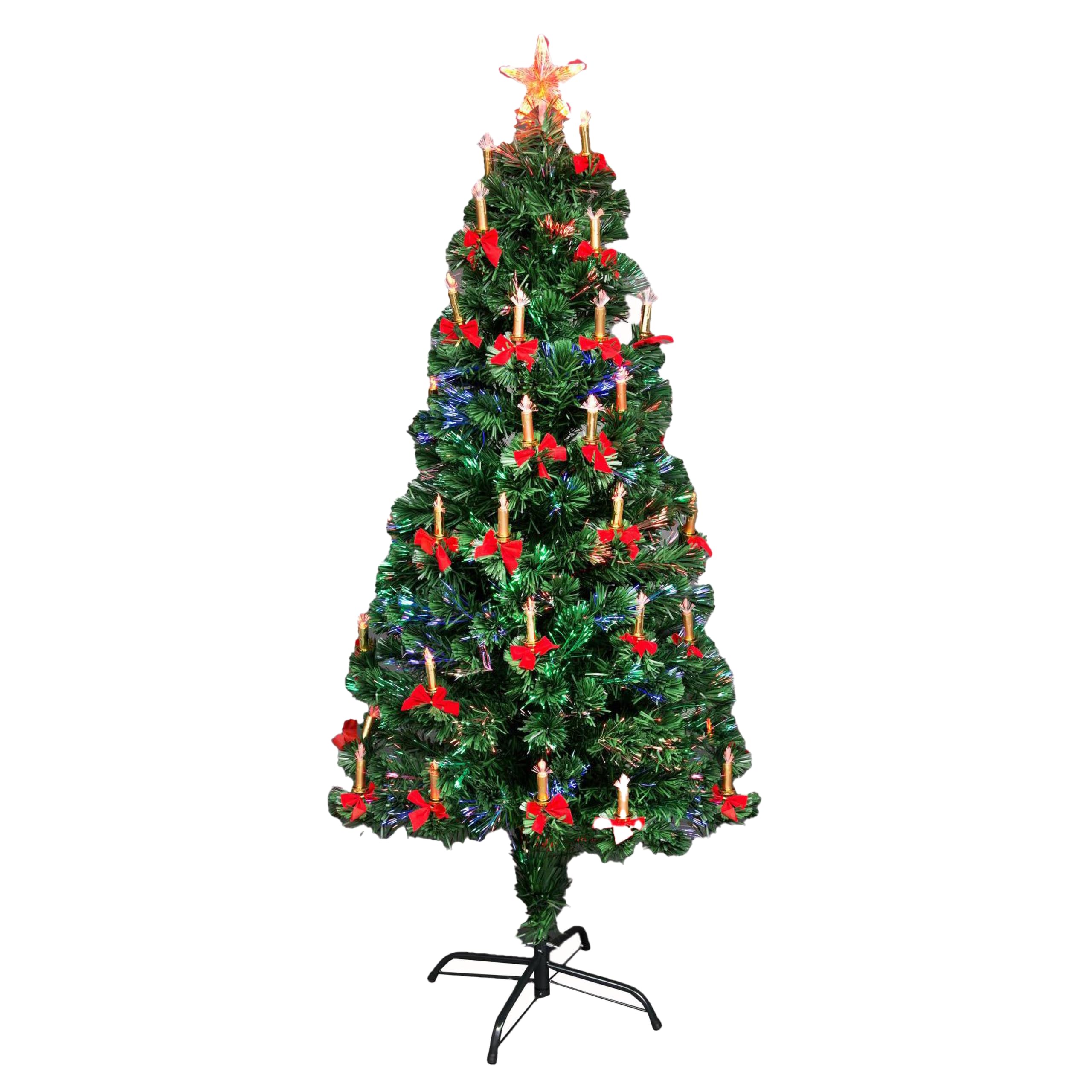 Shatchi Green Fibre Optic Christmas Tree 3ft - Pre-lit LED Lights - Star Topper