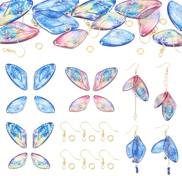 Bestewelry 12 Pcs Resin Butterfly Wings Charms Glitter Insect Wing Earrings Making Kit Resin Fairy Wings Pendants with Brass Earring Hooks Jump Rings for DIY Earring Jewelry Making
