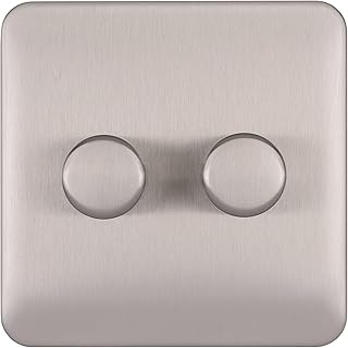 Schneider Electric Lisse Screwless Deco - Double Universal 2 Way Dimmer Light Switch, 250W/VA, GGBL6022CSSS, Stainless Steel