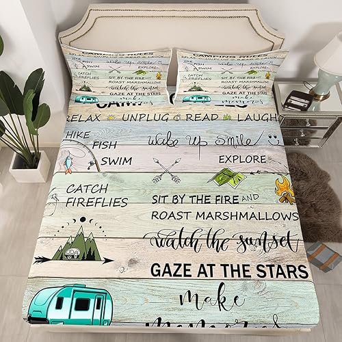 Miniatura 8 de Erosebridal Juego de sábanas de cama con reglas de campamento, juego de sábanas de cámper tamaño matrimonial para niños y niños, sábanas rústicas
