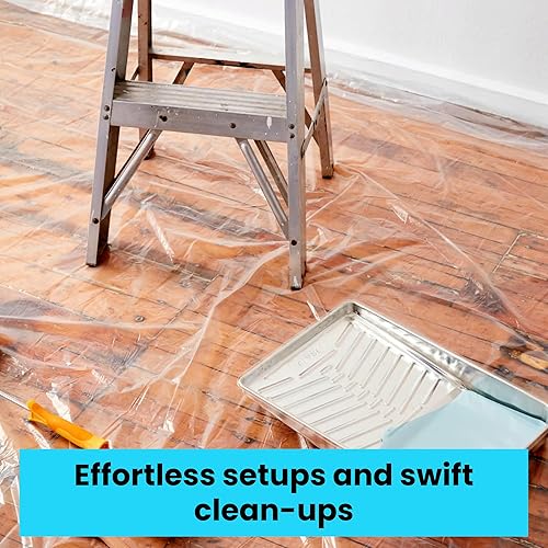 Miniatura 6 de VICMORE - Paquete de 2 paños de plástico para pintura de 4 pies por 12 pies, lámina de plástico transparente impermeable