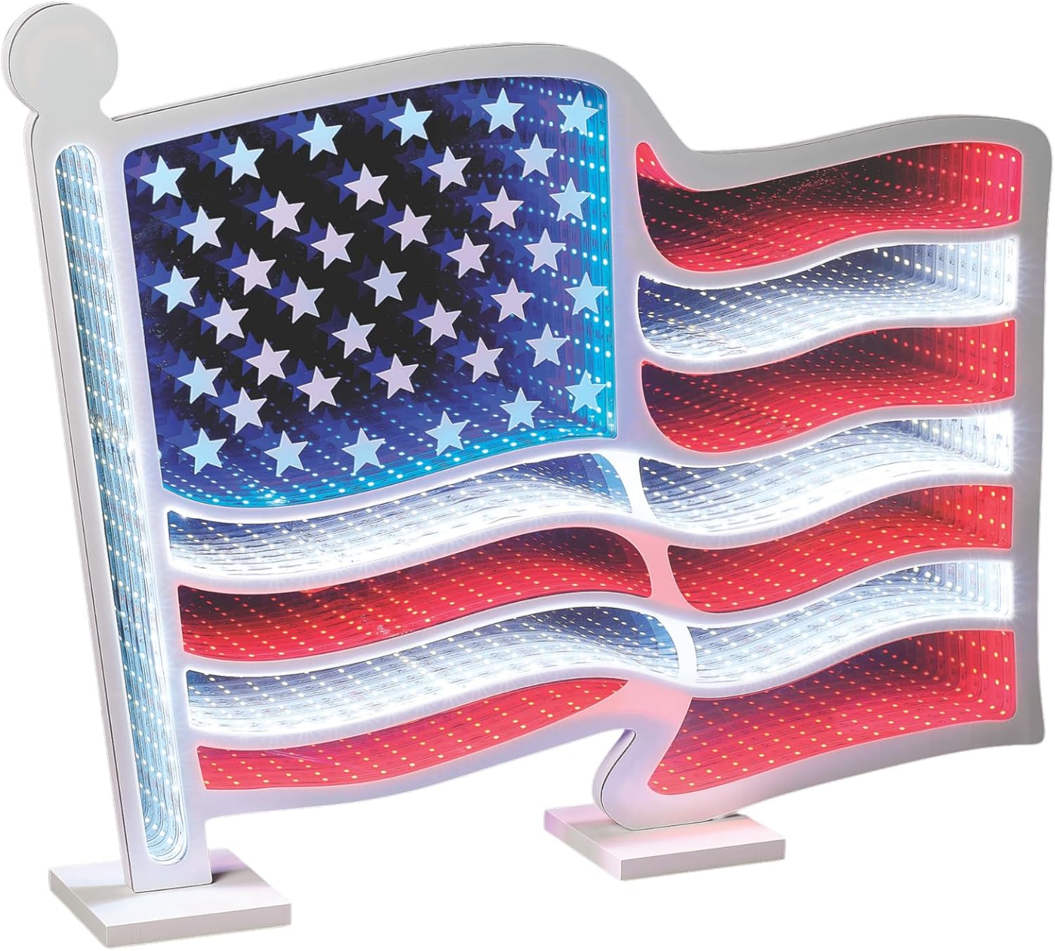 Roman 18.75" American Flag Eternity Light, LED Infinity Mirror Patriotic Table Decor, Red White & Blue Indoor Accent