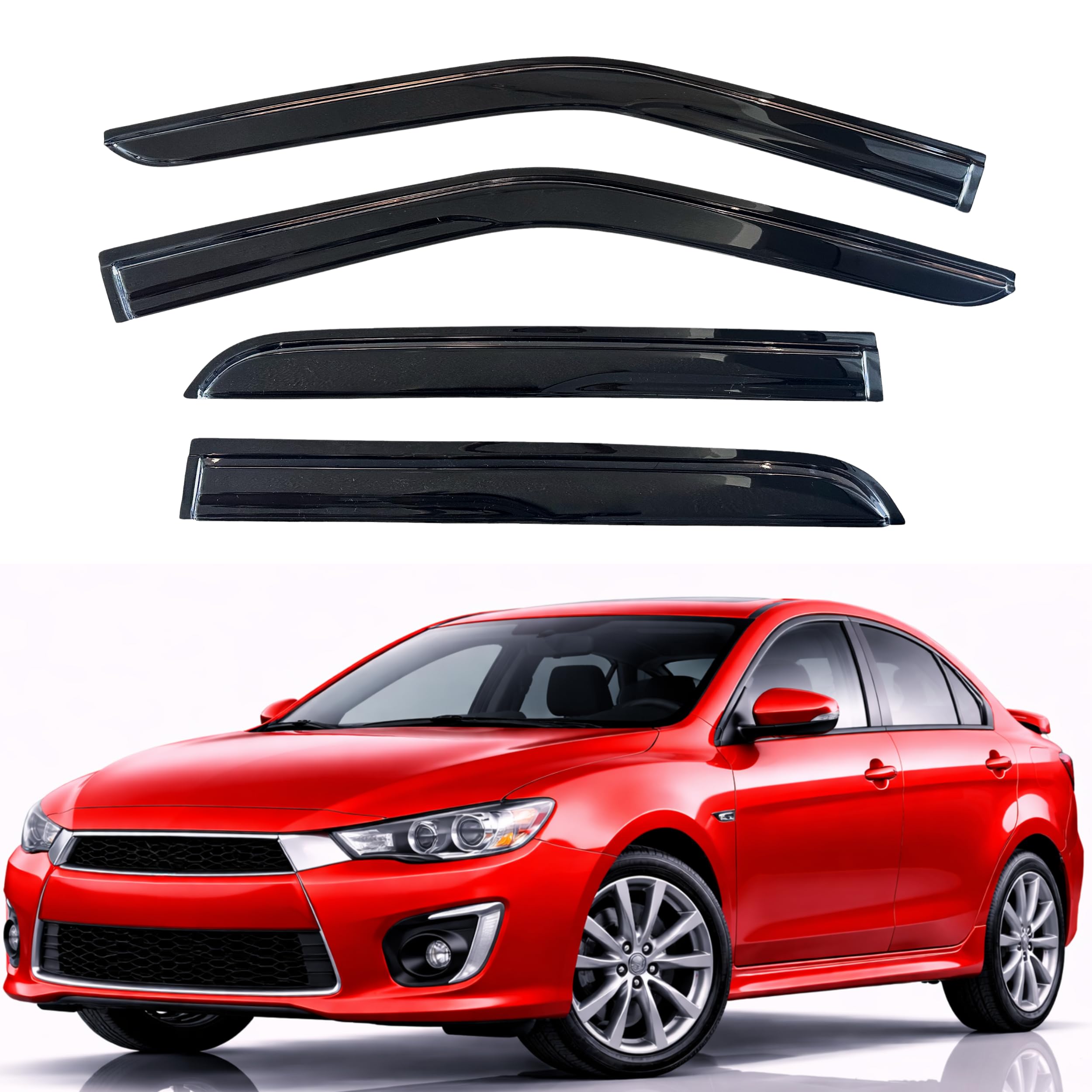 KPY Rain Guards Fit for 2008-2017 Mitsubishi Lancer, Out-Channel Window Visors Vent Wind Deflectors 4PC, Car Accessories for 08-17 Lancer