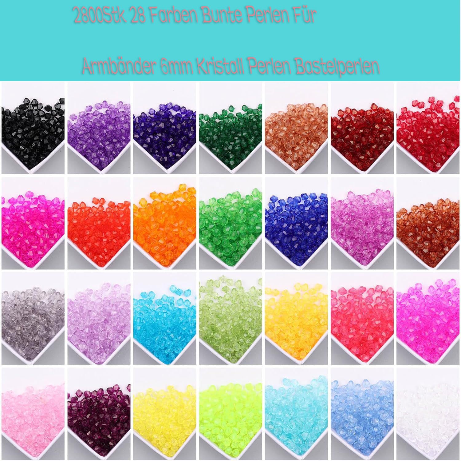 Crystal Beads for Jewellery Making 2800pcs 28 Colours Small Crystal Acrylic Beads Faceted Jewelry Bracelet Beads Rainbow Craft Beads for Bracelet Necklace Earring Keychain Jewellery Making - Image 2