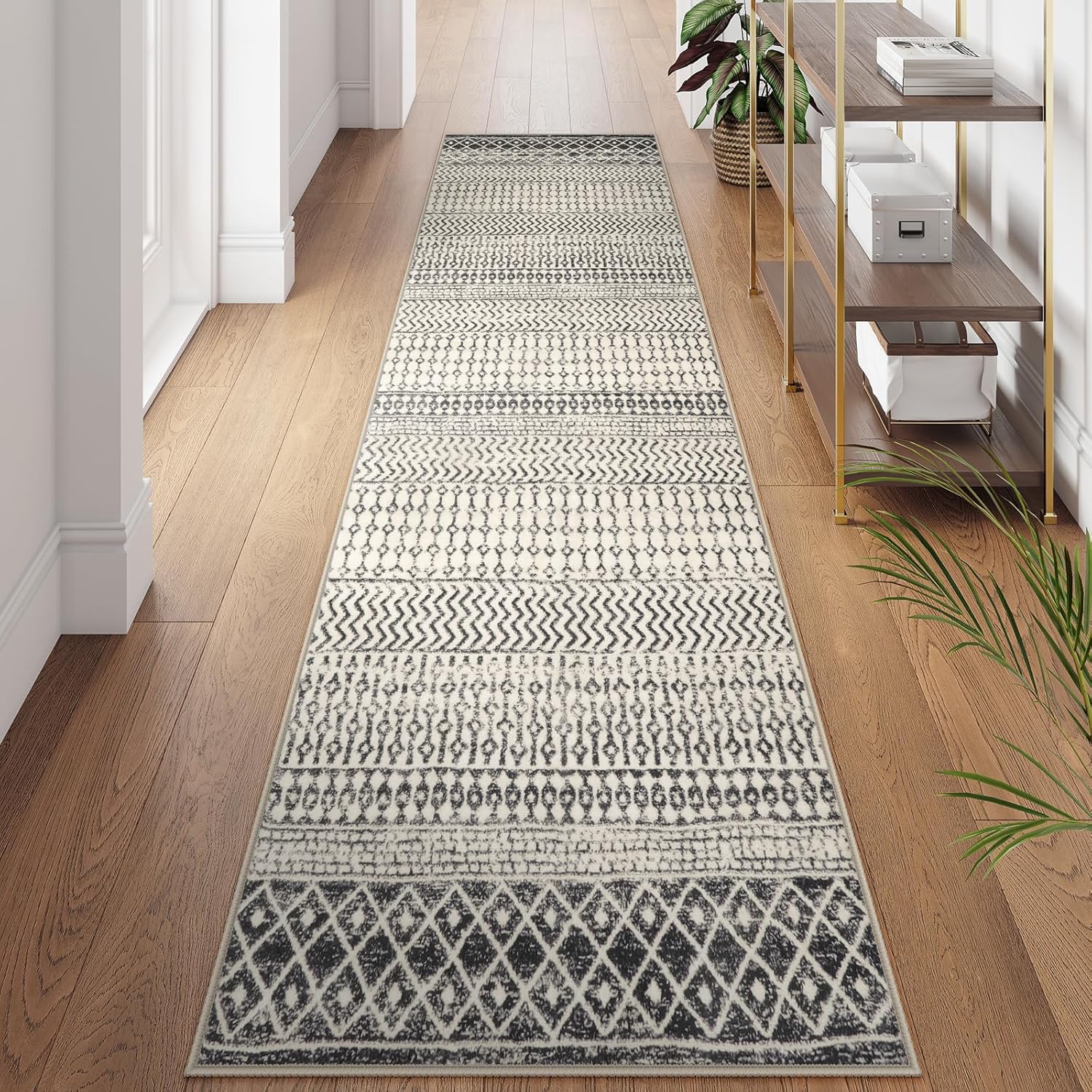 Washable Runner Rugs for Hallway 2'6"x10',Soft Non Slip Moroccan Black Area Rug,Low Pile Long Kitchen Runner Rug Carpet Runners for Entrance Bedroom Living Room