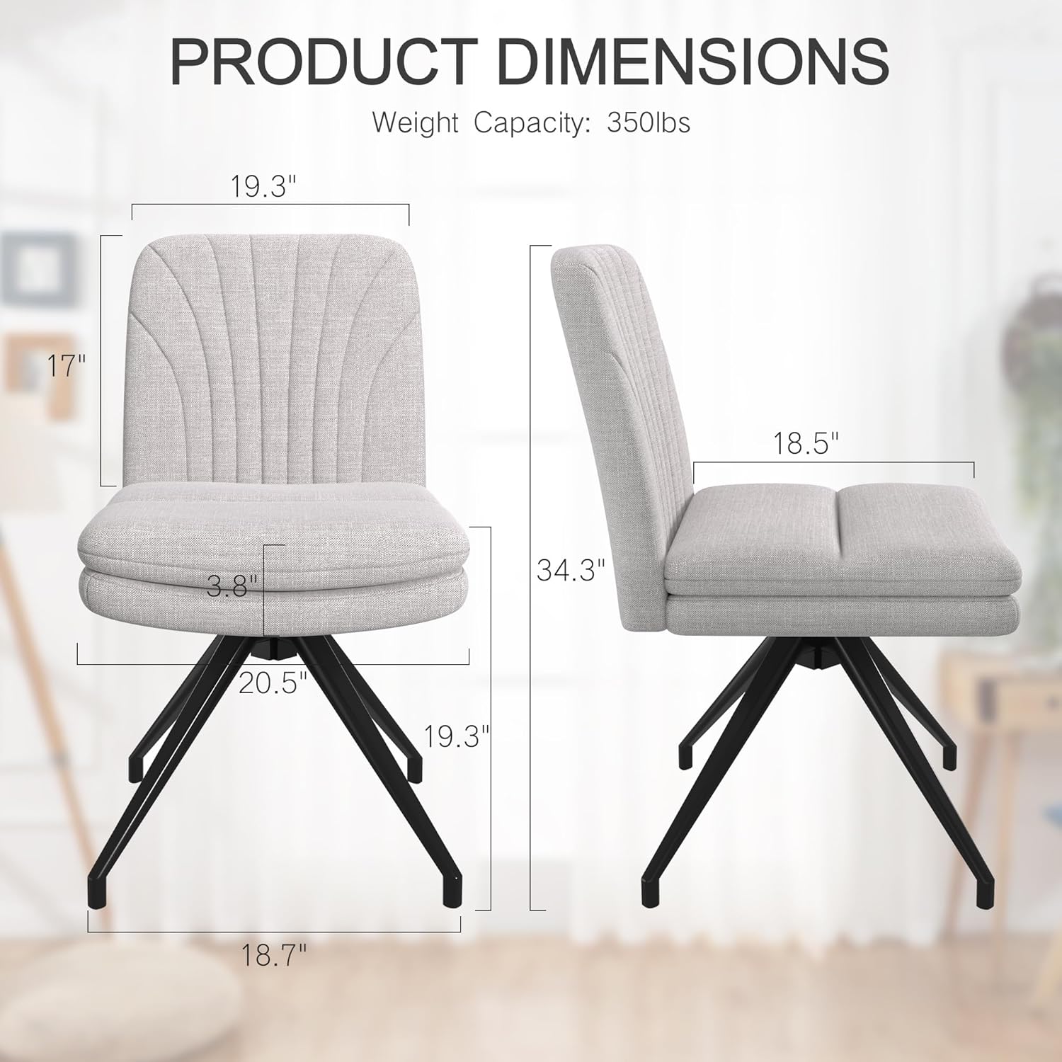 VECELO Criss Cross Legged Chair, Armless Office Desk Chair with Wide Padded Seat, Vanity Chair Modern Fabric Computer Task Chair for Living Room, Bedroom, Small Space, Make up (Grey)