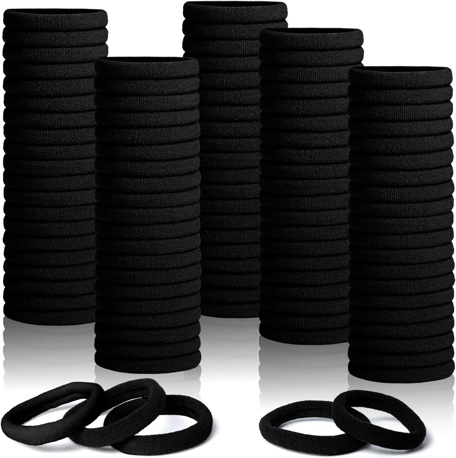 100 Pcs Black Hair Ties, Headbands for Women Girls Kids, No Damage Seamless Hair Ties for Thick Hair, Rubber Bands for Hair, Soft Ponytail Holders Elastic Hair Ties