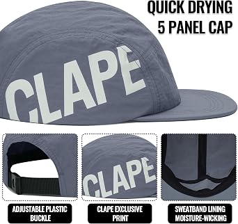 Clape 5 Panel Cap Water Resistant Quick Drying Flat Brim Baseball Hat