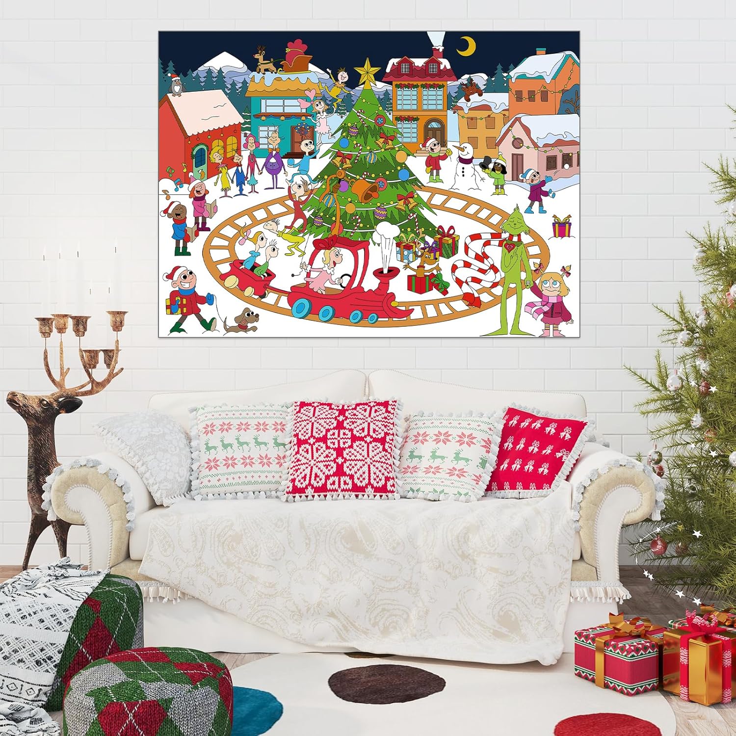 Ratoyal 2Pack Giant Christmas Coloring Poster, Grinches Large Coloring Poster for Kids, Xmas Big Jumbo Coloring Tablecloth for Christmas Party Favors Kids Craft Gift Classroom Home Activity Supplies