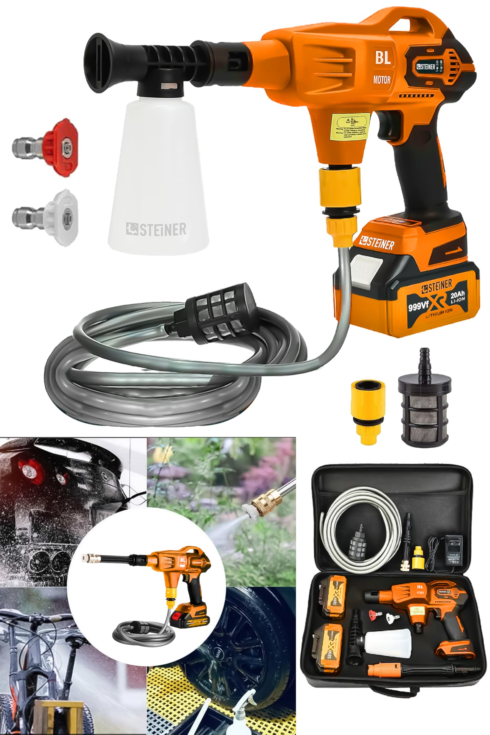 STEINER Alman 999 Vf 20 Ah 100 Bar Kömürsüz Şarjlı Oto Yıkama