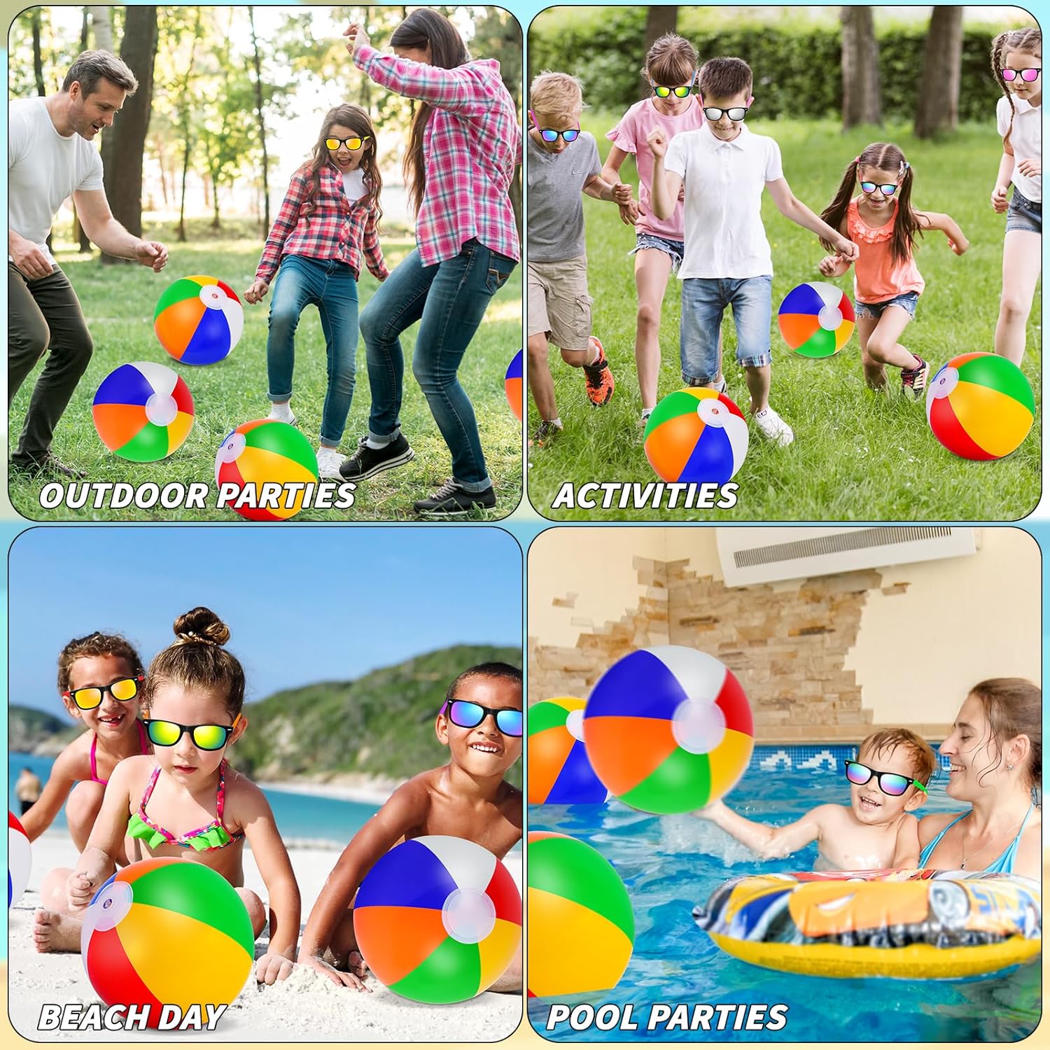 60Pcs Sunglasses Beach Balls Bulk Party Favors Kids 30Pcs Neon Sunglasses 30Pcs 12" Beach Balls Boys Girls Graduation Party for Summer Beach Pool Party Favors Goodie Bag Supplies Age 3-8