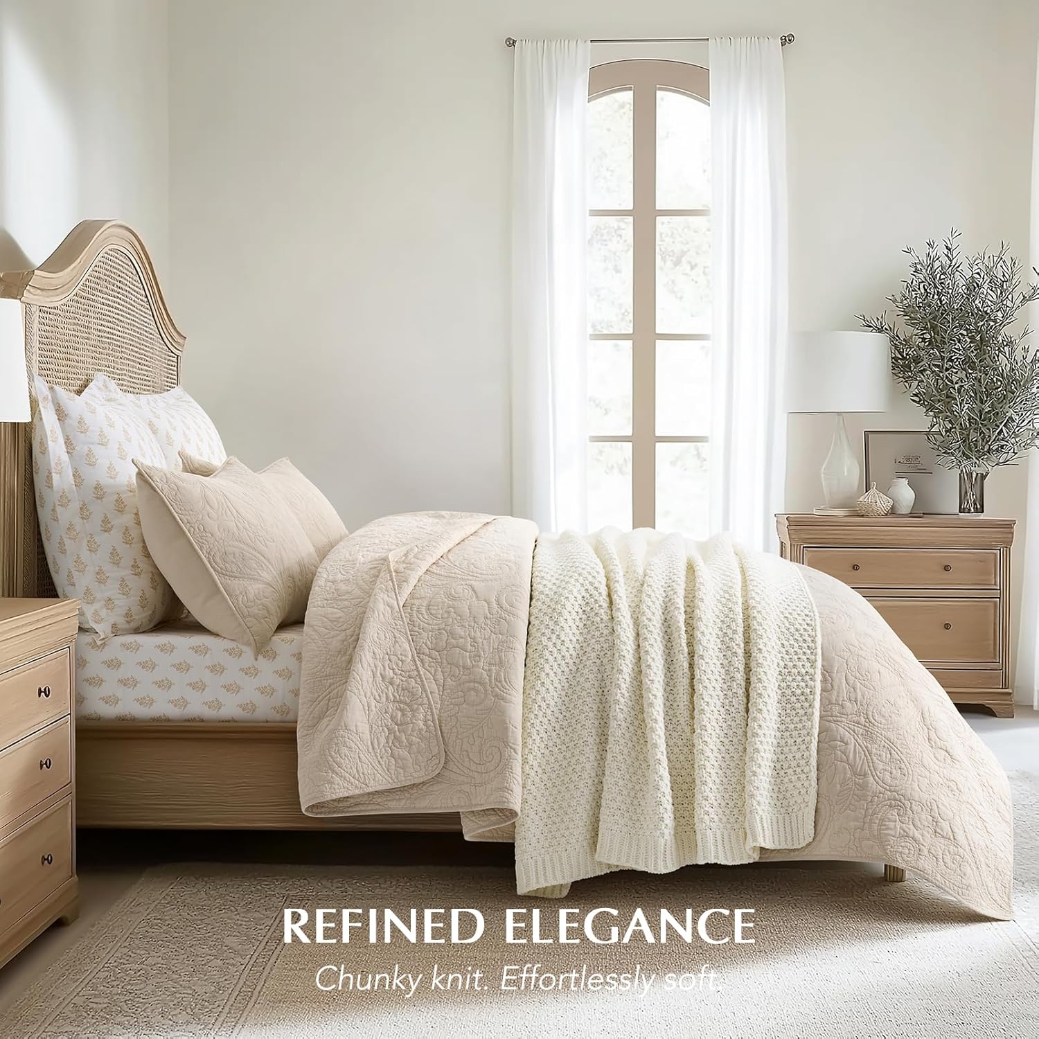 EVERGRACEHOME Chunky Chenille Knit Throw Blanket for Couch, Soft Luxurious Moss Stitch Blankets for Bed, Cozy Decorative Farmhouse Knitted Throws for Sofa, Ivory White, 60" x 80" - Image 5