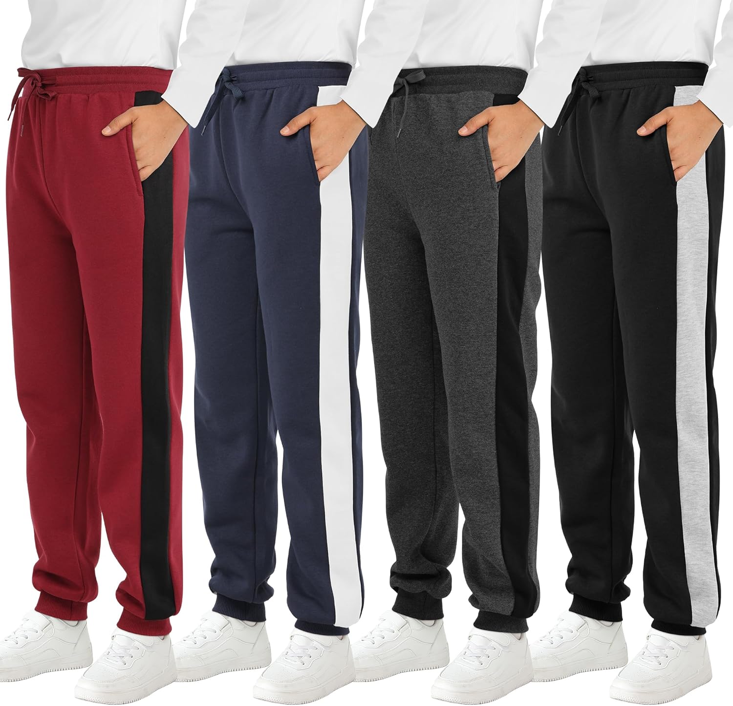 Resinta 4 Pack Boys' Fleece Sweatpants Kids Athletic Jogger Pants with Pockets Drawstring