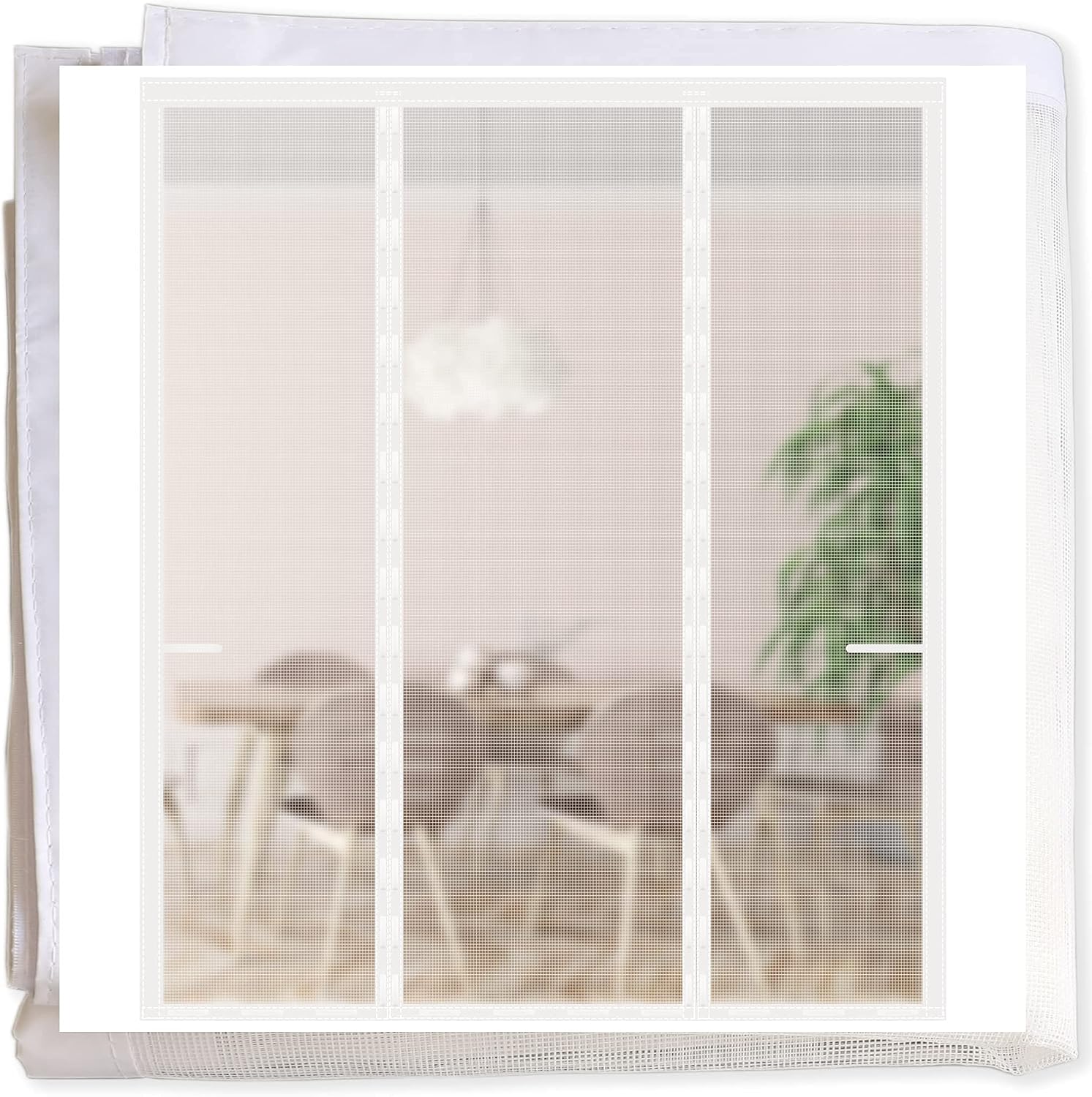 Upgraded Reinforced Magnetic Screen Door Fits Door 60x80,Double Door Screen Curtain for Sliding Door,Heavy Duty Durable Fiberglass Mesh Retractable French Door Screen Magnetic Closure,White