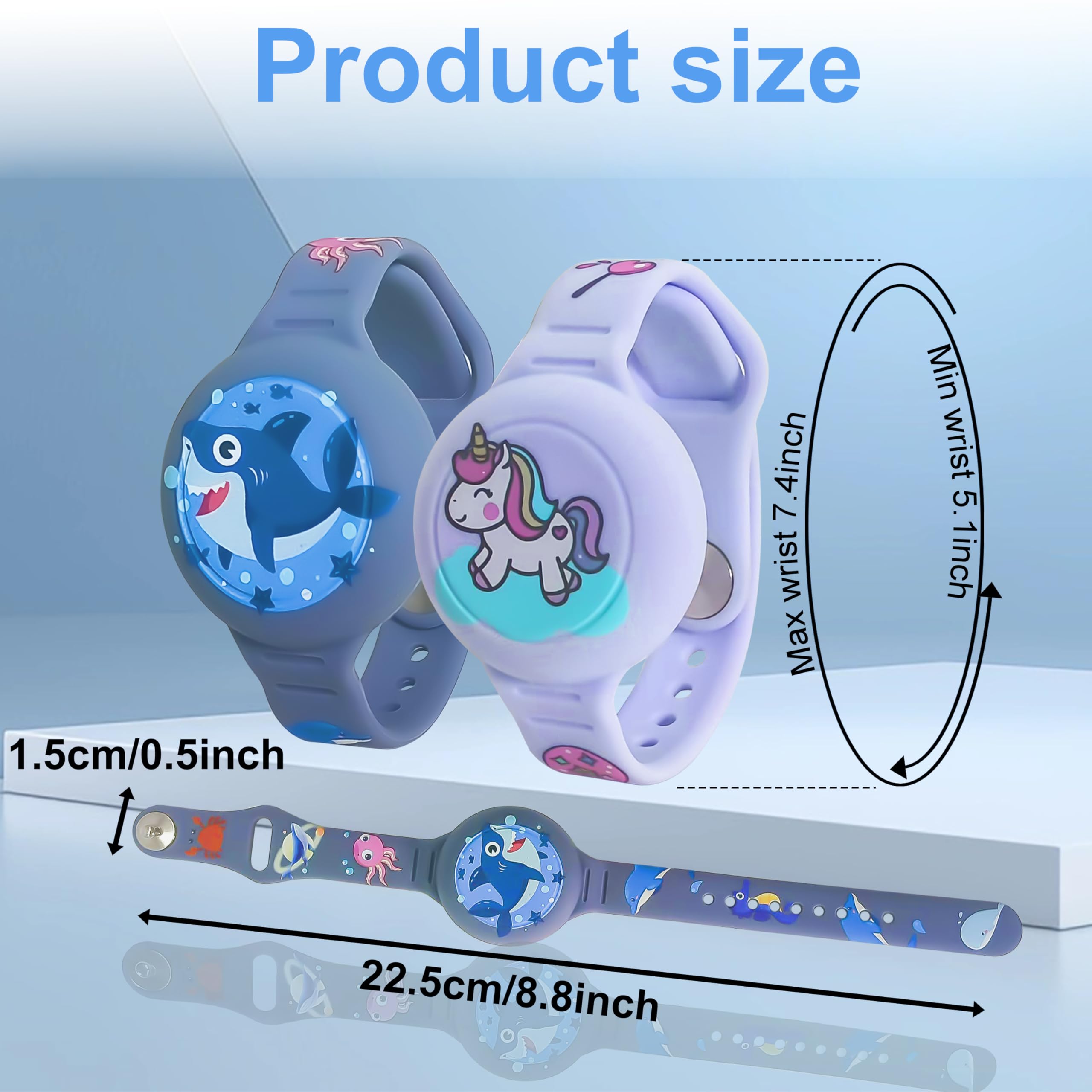 2 Bracciali In Silicone Impermeabili Per AirTag Bambini – Viola Unicorno E Blu Squalo, Regolabili, Regalo Perfetto Per La Sicurezza Dei Più Piccoli