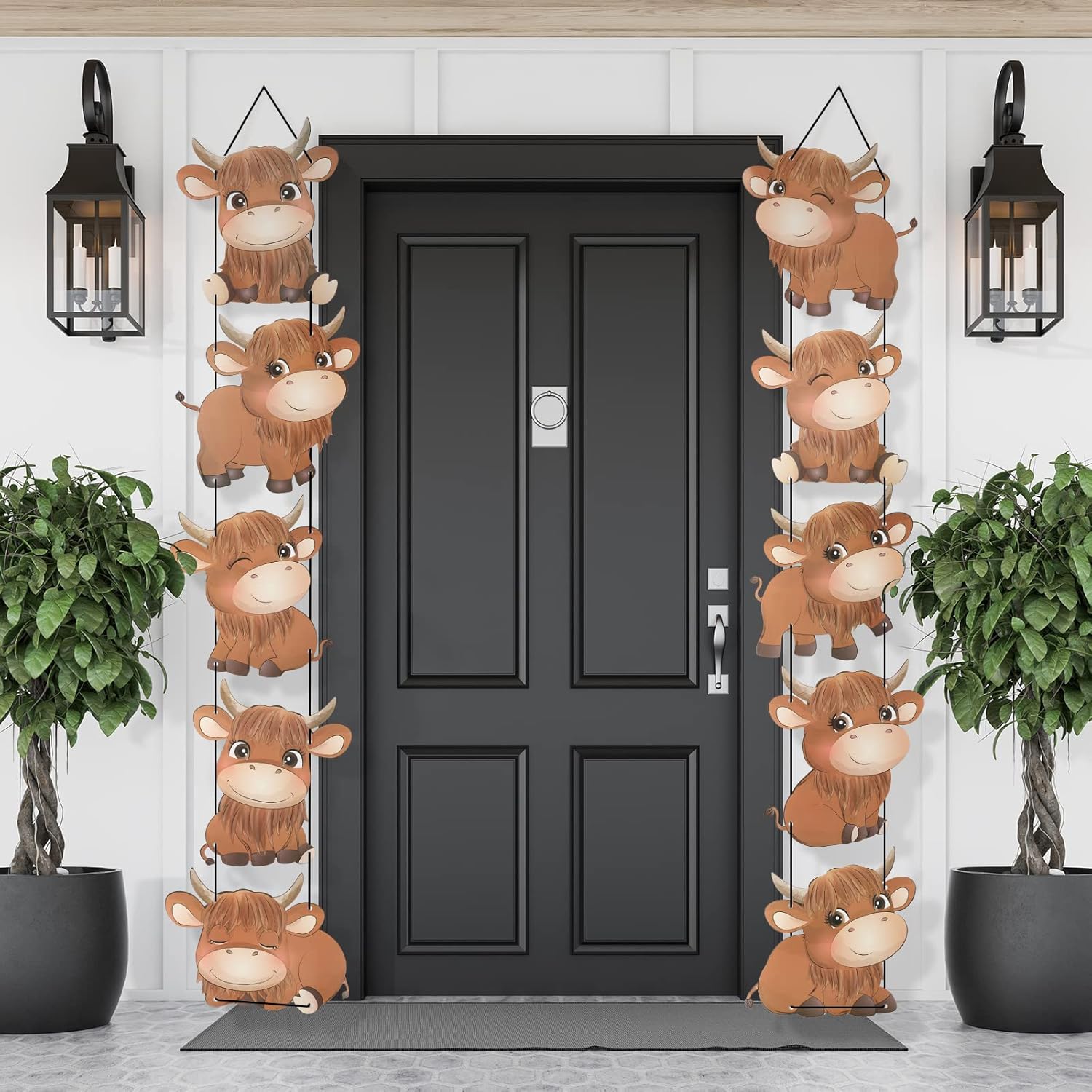 Ireer Highland Cow Print Party Banner Brown Cow Birthday Banner Farm Animal Party Supplies Western Theme Indoor Home Outdoor Porch