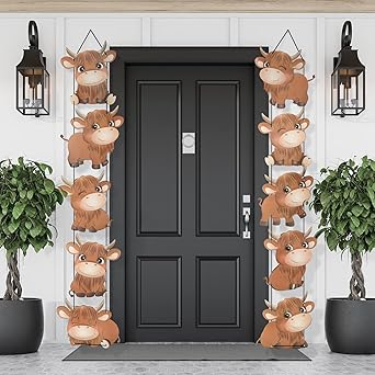 Ireer Highland Cow Party Supplies Farm Animal Highland Cow Print Outdoor Banner Porch Sign for Kids Western Cow Theme Birthday Party Outdoor Indoor Home Door Decorations