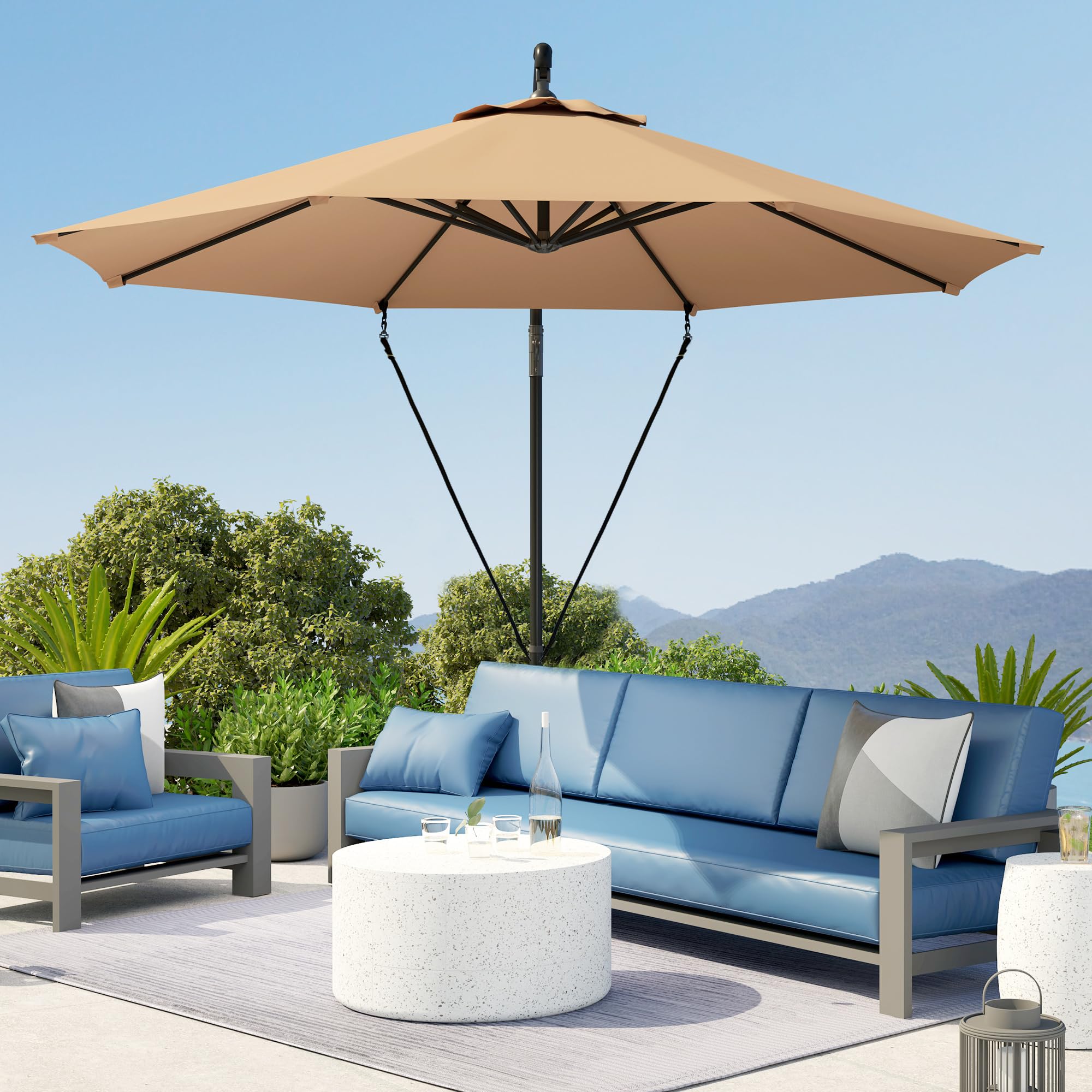 Outsunny Ombrellone Decentrato Ø3 m Ombrellone da Giardino UV 50+ Cachi | Prese d'Aria, Base a Croce e Manovella, Inclinabile e Girevole, Metallo e Poliestere 180 g/㎡