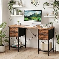 Sweetcrispy 47 Inch Computer Desk with 4 Drawers & 2 Shelves - Waterproof Home Office Writing Table for Bedroom Study, Brown