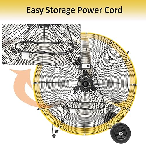 Miniatura 6 de HiCFM Ventilador de tambor industrial de 42 pulgadas, 26800 CFM, potente motor de 45 HP, estructura de barril resistente, ruedas de 8 pulgadas,