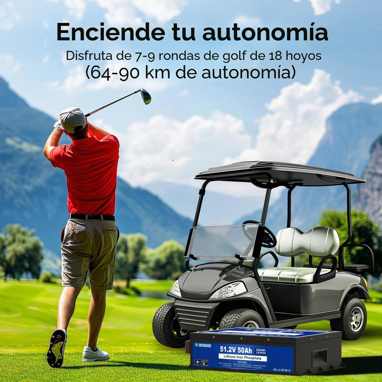 DCHOUSE Batería de Litio LiFePO4 48V 50Ah, Bluetooth Inteligente, Protección Baja Temperatura, BMS 100A, Larga Duración 4000+ Ciclos, para Carrito de Golf, Solar, Autocaravana y Off-Grid