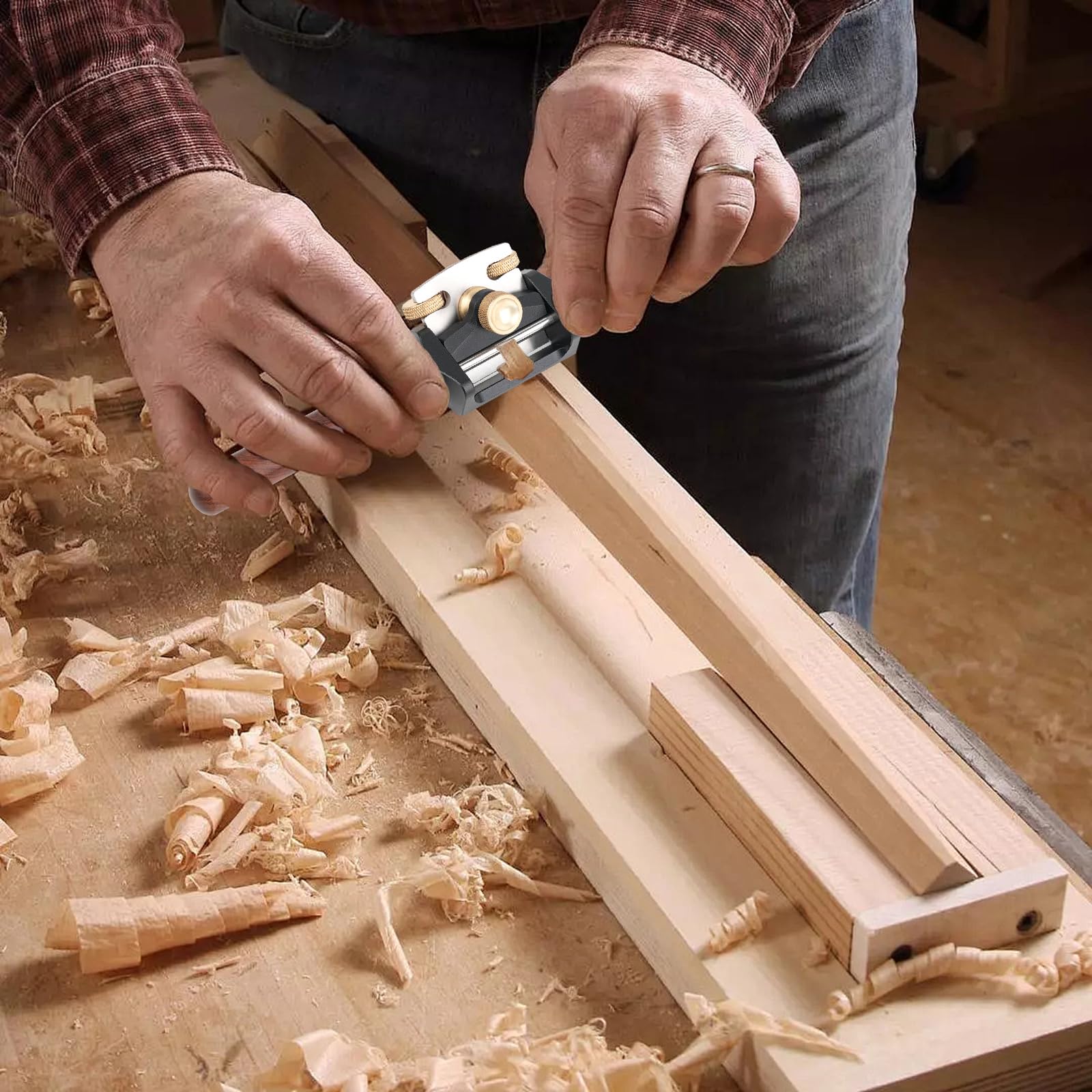 Pialla a Mano, Pialla da Taglio per Legno Strumento Manuale per Rifinitura Regolabile 210 mm Lmpugnatura in Palissandro Larghezza lama 42 mm Acciaio Inossidabile 440C