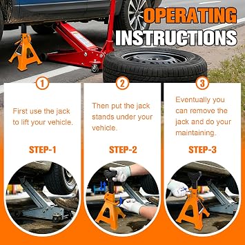 YATOINTO 3 Ton Jack Stands Heavy Duty 6,600 LBS, Car Jack Stand for Trucks with Double Pin Locking & Extra Rubber Pads, 11.3-16.5 Adjustable for Garage, Home, DIY,1 Pair High Visibility Orange