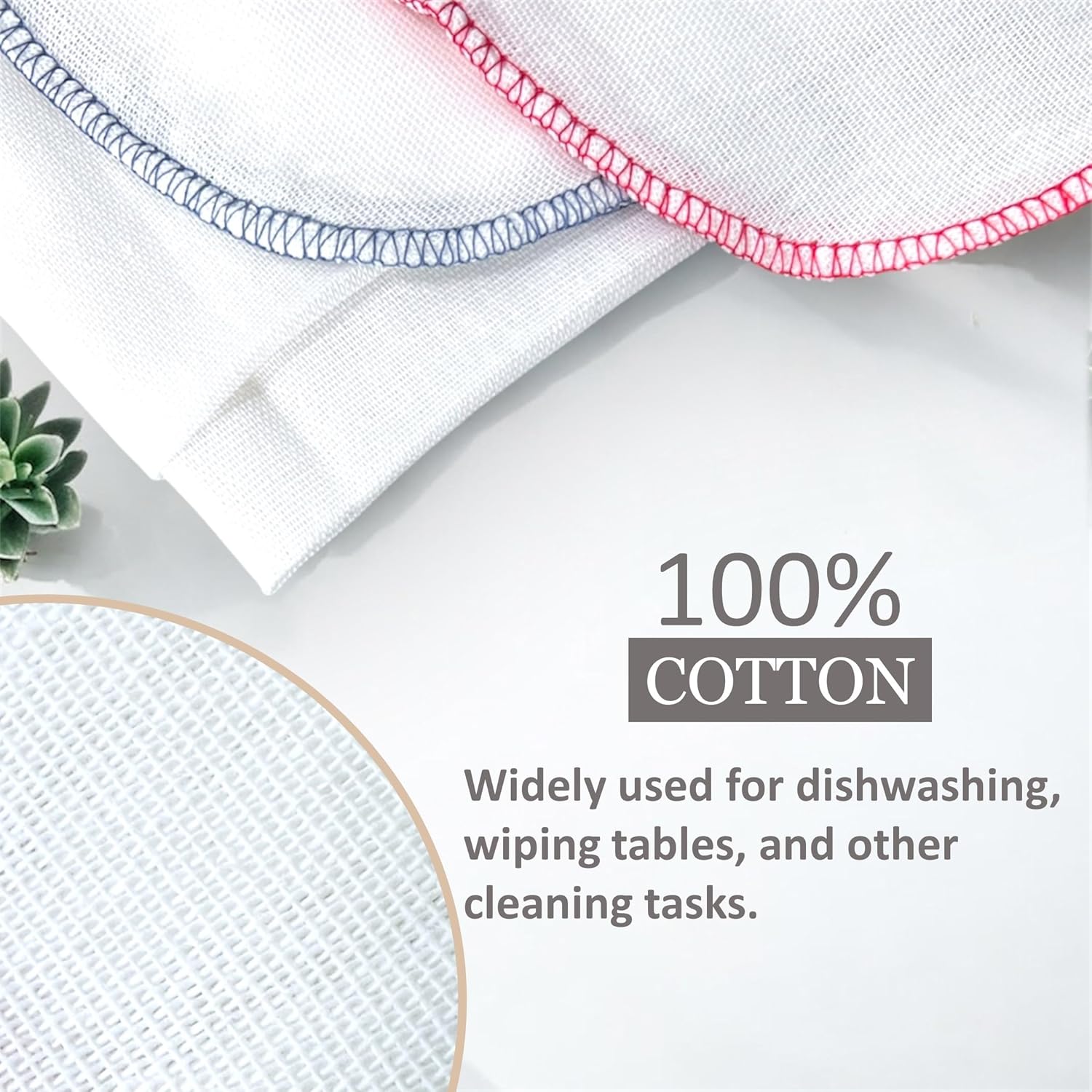 12 Pack 100% Cotton Kitchen Dishcloths, 16 x 16 Inches, Reusable Everyday Cleaning Cloths for Dishes, Kitchen and Household Use - Image 3